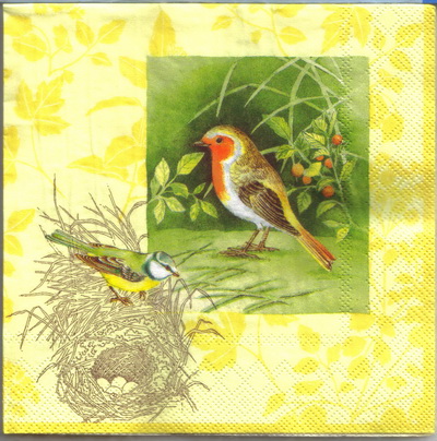 แนวภาพวินเทจ นกกับรังนก ไข่นก Vintage Bird สัตว์ เป็นภาพครึ่งแผ่น กระดาษแนพกิ้นสำหรับทำงาน เดคูพาจ Decoupage Paper Napkins ขนาด 33X33cm