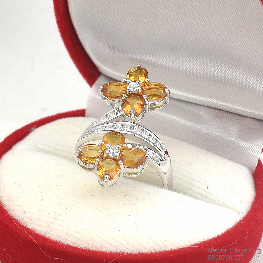 SKJewelryfactory แหวนดอกไม้ พลอยสีเหลืองอร่าม พลอยซิทรินแท้ ER00790-CIT