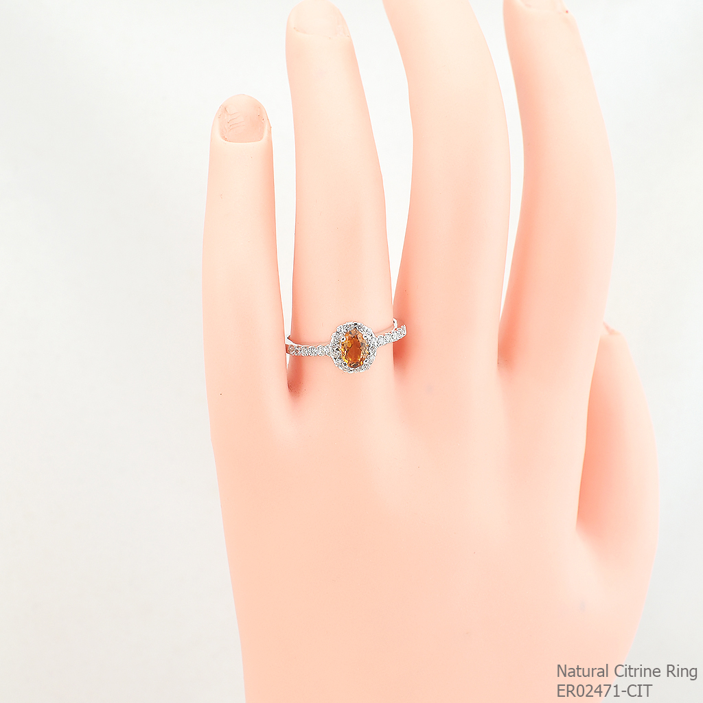 SKJewelryfactory แหวนเงินแท้ ฝังพลอยซิทรินแท้ เรียบหรู ER02471-CIT
