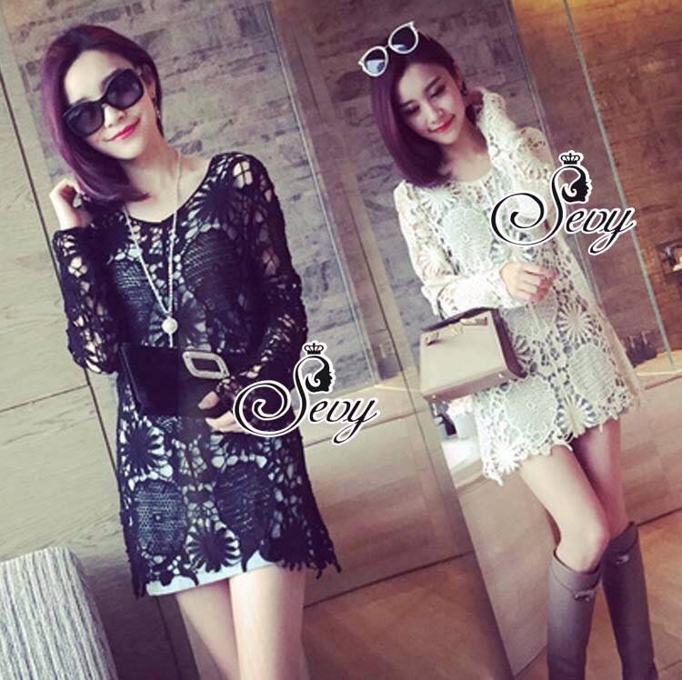 พร้อมส่ง เสื้อคลุมยาวโครเชรแขนศอก เสื้อผ้าแฟชั่น