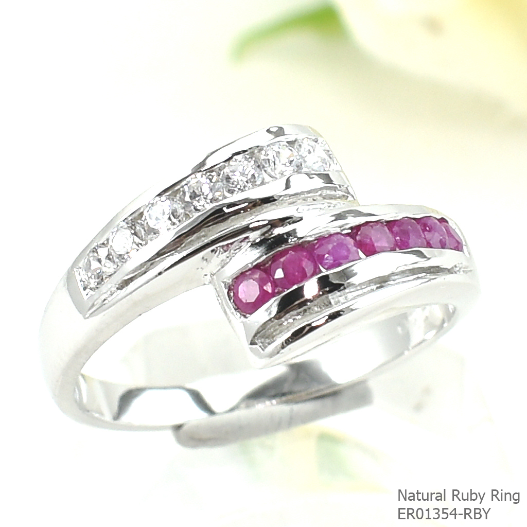 SKJewelryFactory แหวนพลอยทับทิมแท้ แหวนแถวไขว้ ดีไซน์ทันสมัย ตัวเรือนเงินแท้ ER01354-RBY