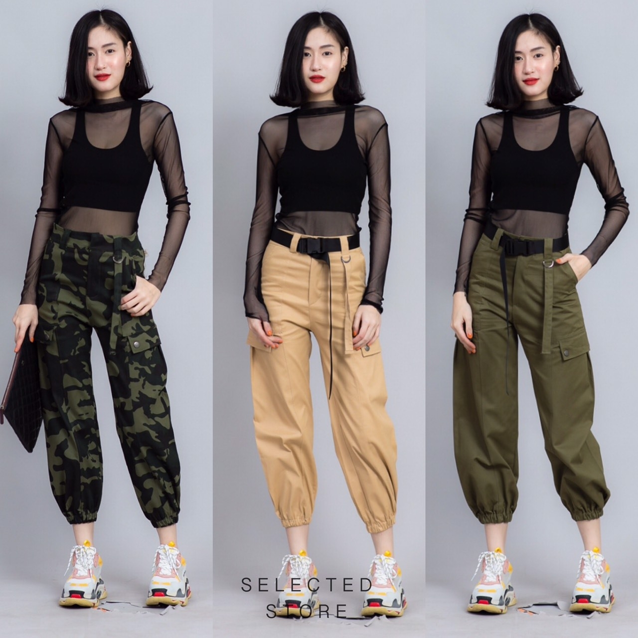 กางเกงขายาว พร้อมส่ง กางเกง จั๊มปลายขา