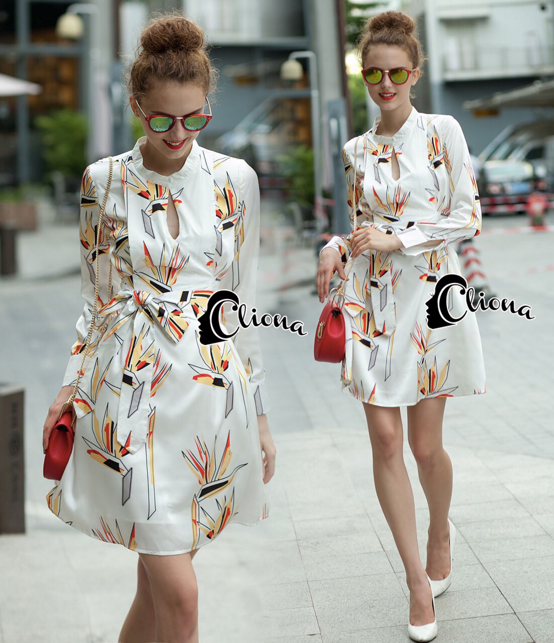 พร้อมส่ง Mini dress สีขาว แขนยาว
