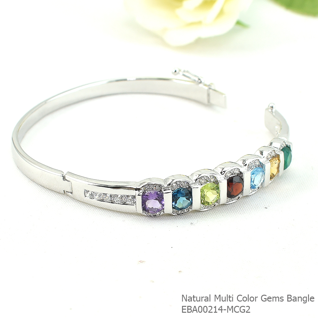 กำไลเงินแท้ 92.5% ฝังพลอยแท้คละสี EBA00214-MCG2