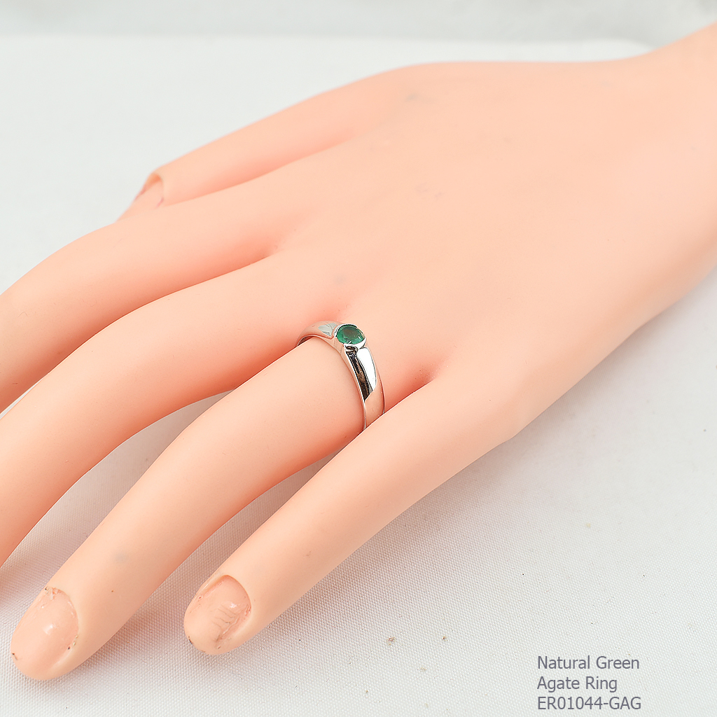 SKJewelryFactory แหวนปลอกมีด แหวนเงินแท้ 92.5% ฝังพลอยกรีนอะเกทแท้ ER01044-GAG