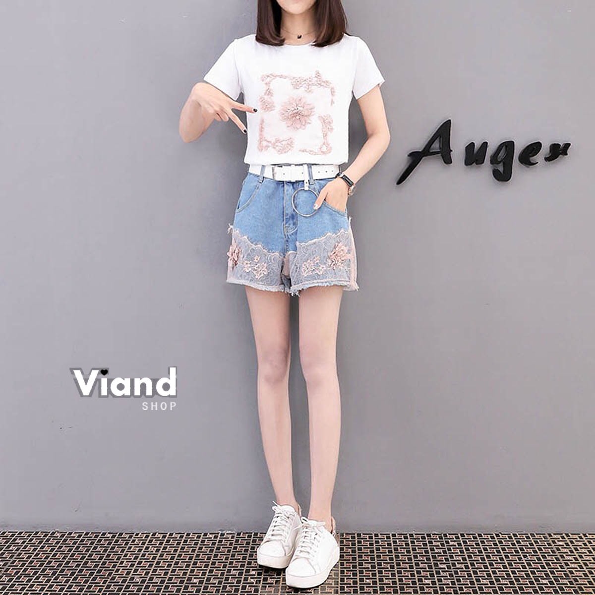 เสื้อผ้าแฟชั่นเกาหลี พร้อมส่ง เสื้อกับเข็มขัด+กางเกงยีน