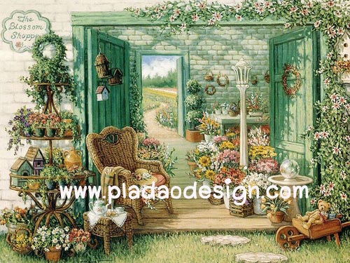 กระดาษเดคูพาจพิมพ์ลาย สำหรับทำงาน เดคูพาจ Decoupage งานฝีมือ งาน Handmade แนวภาพ บ้านและสวน green of paradise เก้าอี้หวาย ในห้องเพาะชำดอกไม้สวยสด pladao design