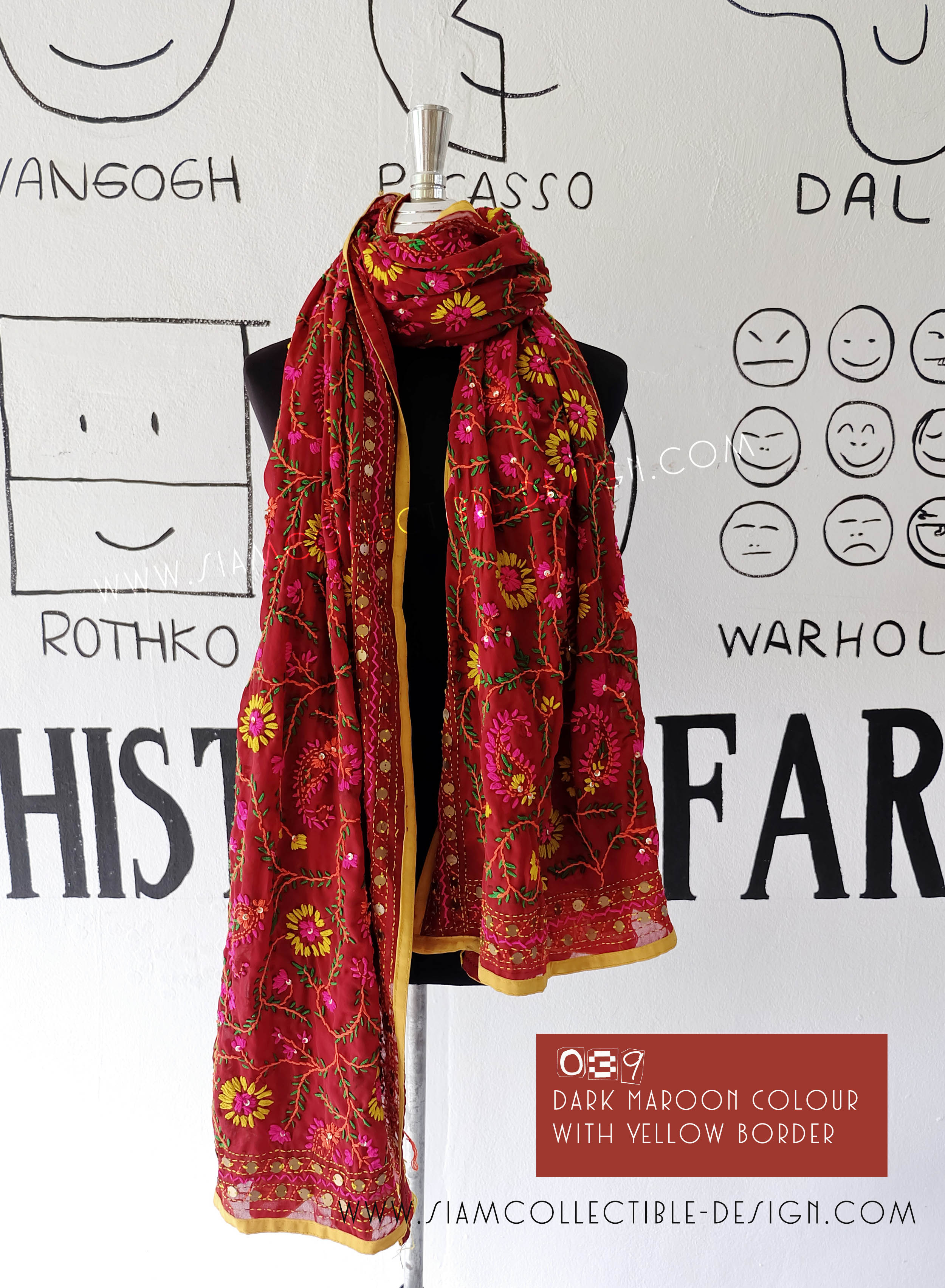 ผ้าคลุมไหล่ปักมือ ผ้าอินเดีย PDI039 / Phulkari Dupatta Traditional Indian embroidery PDI039