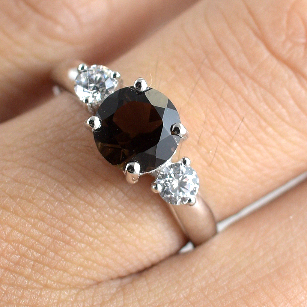 SKJewelryFactory แหวนสุดฮิต แหวนเพลอยสโมกกี้ควอทซ์แท้ ER01232-SMQ