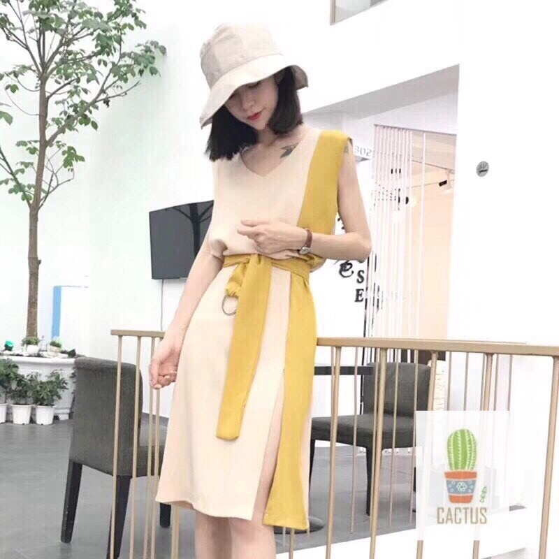 เดรสเกาหลี พร้อมส่ง เดรสยาว มากับเข็มขัดผ้า