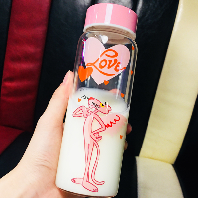 ขวดน้ำ ขวดนม Pink Panther พกพา แก้ว borosilicate ฝาปิดสนิท ขนาด 480 ml.