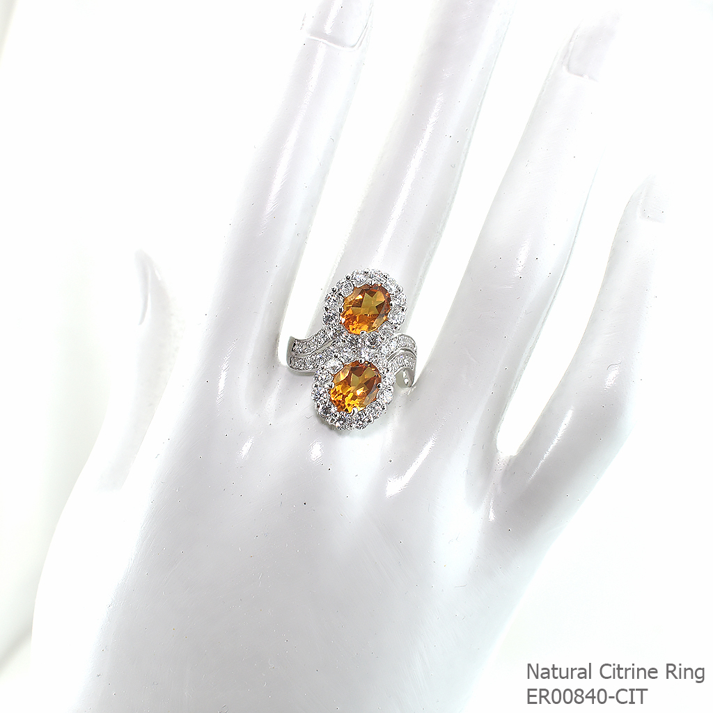 SKJewelryfactory แหวนพลอยซิทรินแท้ แหวนพลอยคู่ สไตล์หรูหรา ER00840-CIT