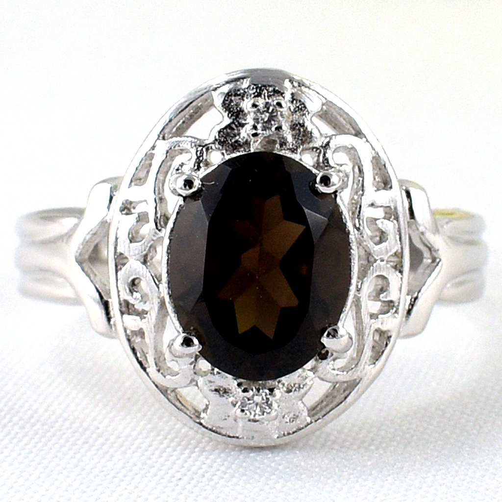 SKJewelryfactory แหวนเงินแท้ 92.5% ฝังพลอยสโมกกี้ควอทซ์แท้ ER01760-SMQ