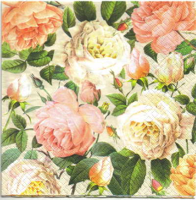 แนวภาพอาหาร กุหลาบ คลาสสิค กระดาษแนพคินสำหรับทำงาน เดคูพาจ Decoupage Paper Napkins เป็นภาพกระจายเต็มแผ่น ขนาด 25X25 ซม