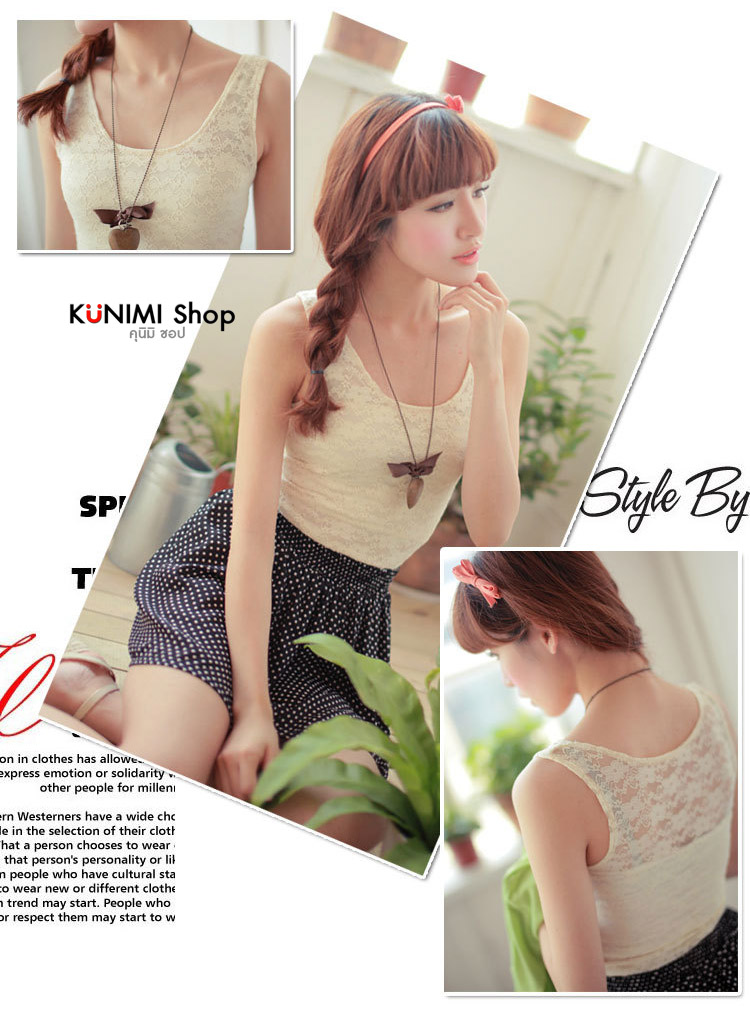  เสื้อกล้ามซับในเต็มตัว ผ้าลายลูกไม้ทั้งตัว ด้านหน้ามีซับอีกชั้น ด้านหลังเป็นผ้าลูกไม้ซีทรู ผ้ายืดใส่สบาย สวย เซ็กซี่มากคะ จะใส่เดี่ยวๆ หรือ จะใส่ชุดกับเสื้อคลุมอีกตัวก็ดูดีคะ ขนาด : FREE SIZE มี 3 สี : ขาว ดำ ครีม 