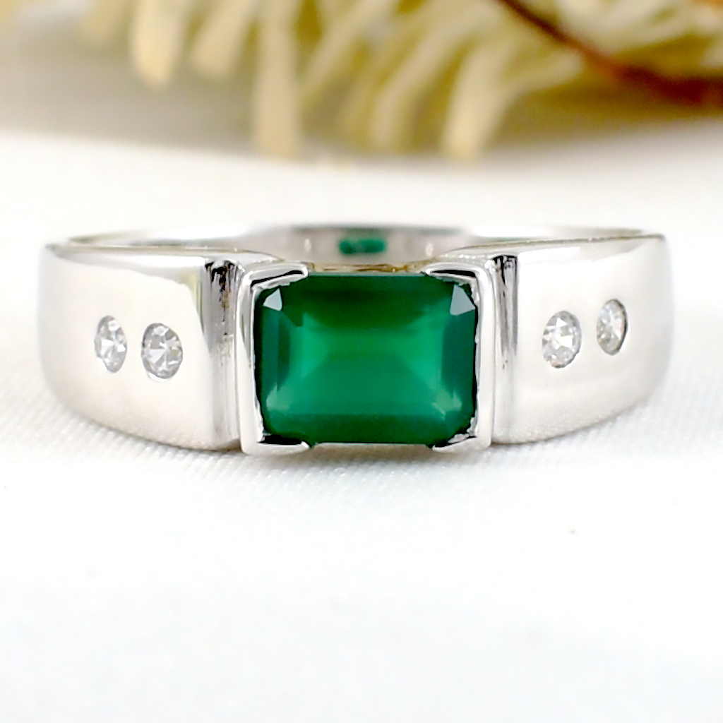 SKJewelryFactory แหวนพลอยเหลี่ยม แหวนเงินแท้ 92.5% ฝังพลอยกรีนอะเกทแท้ ER02351-GAG