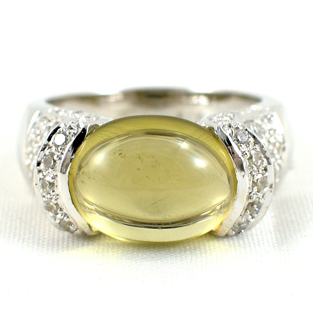 SKJewelryFactory แหวนพลอยเลมอนควอทซ์แท้ สีเหลืองมะนาว สีสวย พลอยเนื้อใสสะอาด ER00864-LMQ