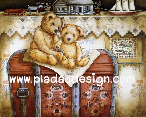 กระดาษเดคูพาจพิมพ์ลาย สำหรับทำงาน เดคูพาจ Decoupage งานฝีมือ งาน Handmade แนวภาพ Teddy bear หมี เท็ดดี้ แบร์ นั่งบนลังไม้ใส่สมบัติของโจรสลัด pladao design