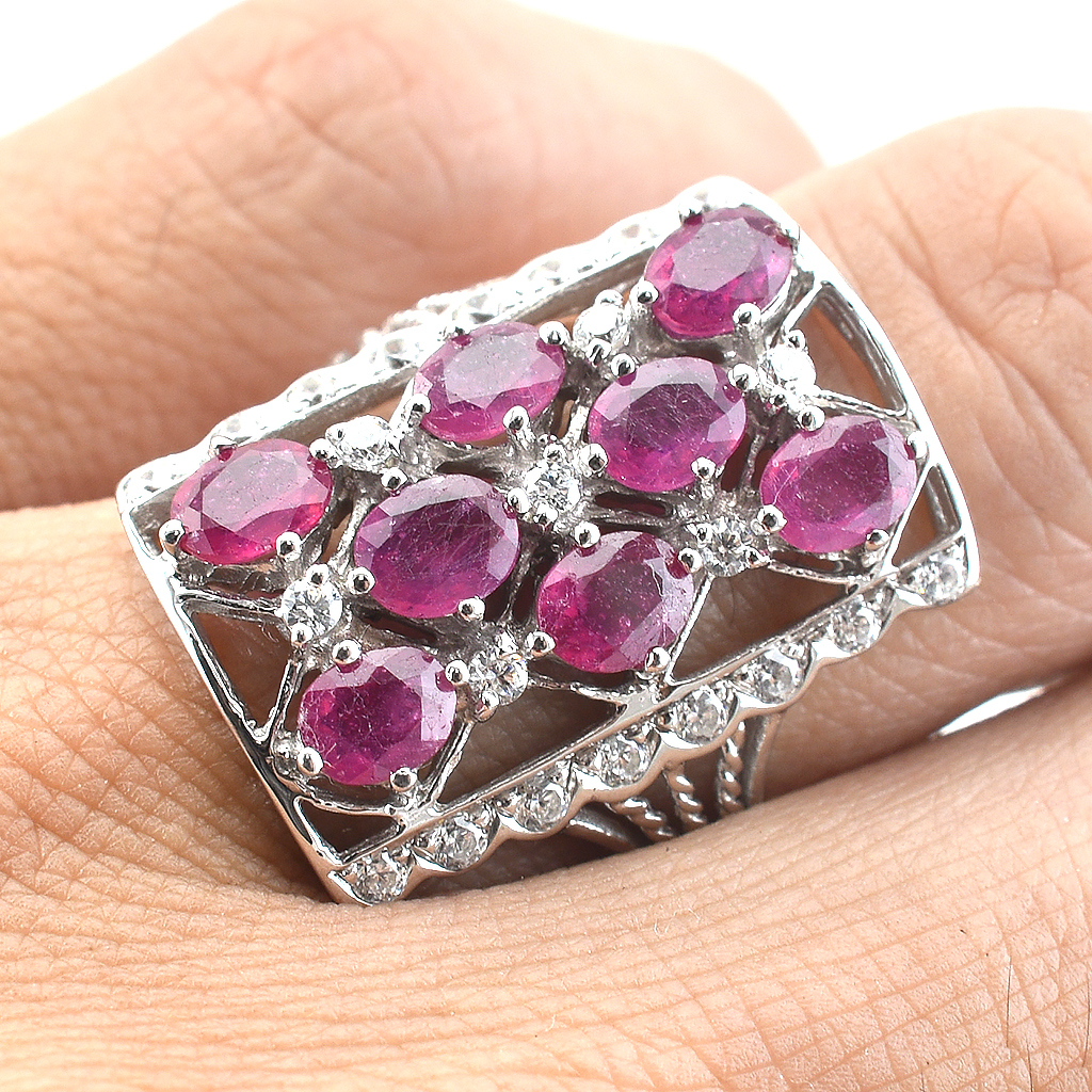 SKJewelryfactory แหวนเงินทับทิมแท้ สไตล์หรูหราอลังการ ER00841-RBY