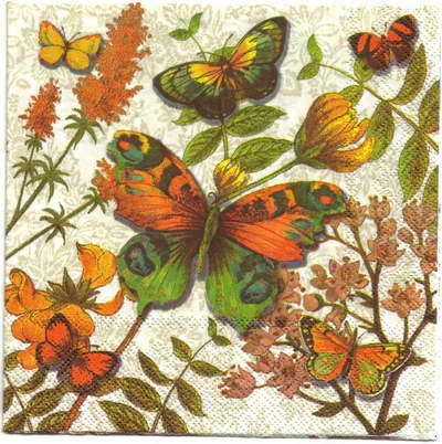 แนวภาพวินเทจ ผีเสื้อ กับดอกไม้ Butterfly in Forest เป็นภาพครึ่งแผ่น กระดาษแนพกิ้นสำหรับทำงาน เดคูพาจ Decoupage Paper Napkins ขนาด 33X33cm