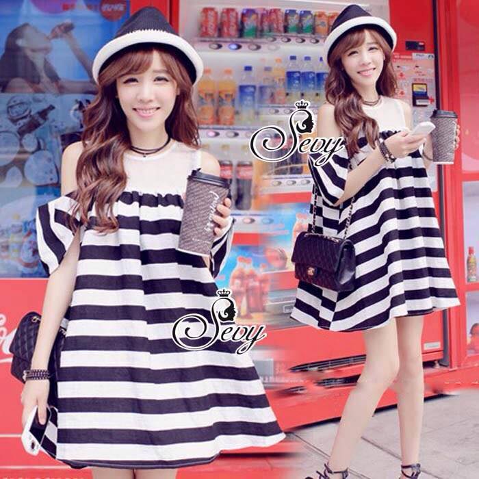 พร้อมส่ง มินิเดรสคอกลมผ้าชีฟอง คัตเอ้าท์เปิดช่วงหัวไหล่
