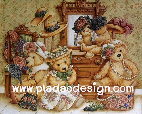 กระดาษอาร์ทพิมพ์ลาย สำหรับทำงาน เดคูพาจ Decoupage แนวภาพ หมี Teddy กับโต๊ะเครื่องแป้ง
