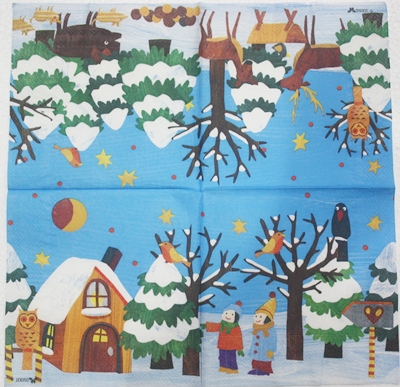 แนวภาพการ์ตูน Winter Time เป็นภาพครึ่งแผ่น กระดาษแนพกิ้นสำหรับทำงาน เดคูพาจ Decoupage Paper Napkins ขนาด 33X33cm