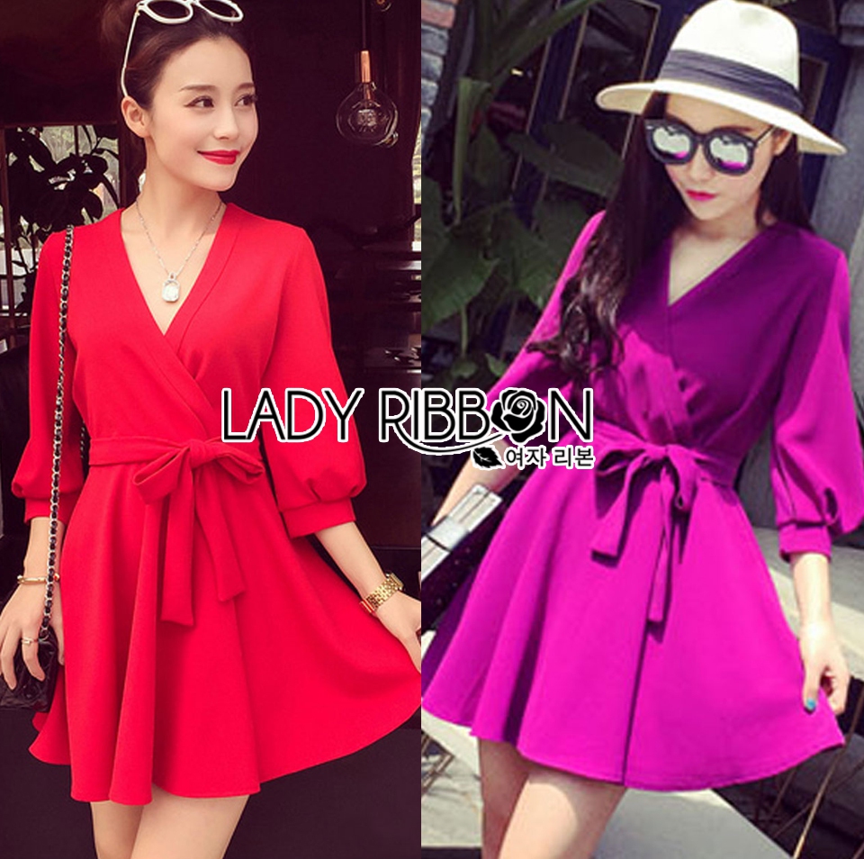 พร้อมส่ง เดรสปาดข้างผูกโบสีสดสุดเซ็กซี่