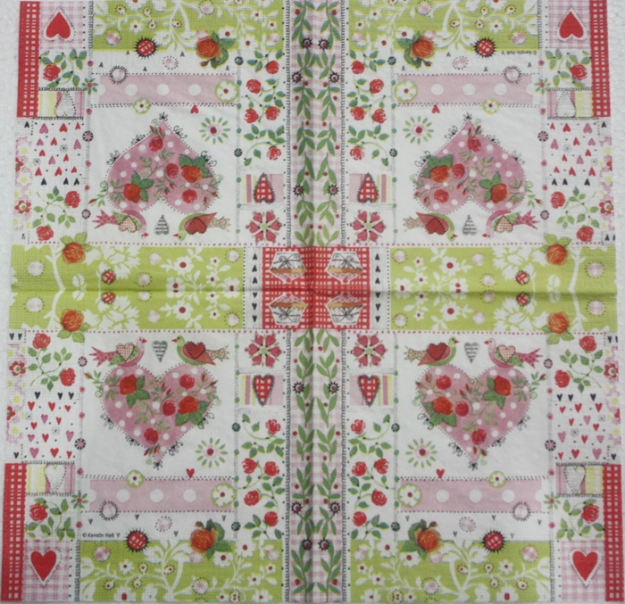 แนวภาพ Valentine หัวใจ กับนก เป็นภาพบล็อค 4 กระดาษแนพกิ้นสำหรับทำงาน เดคูพาจ Decoupage Paper Napkins ขนาด 33X33cm