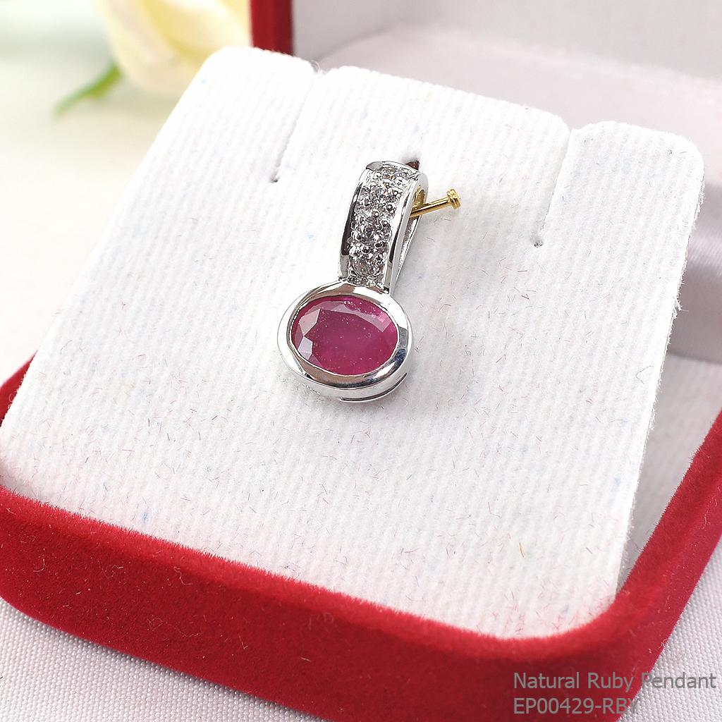 SKJewelryFactory EP00429-RBY จี้พลอยทับทิมแท้และเพชร จี้เงินแท้ พลอยทับทิมแท้