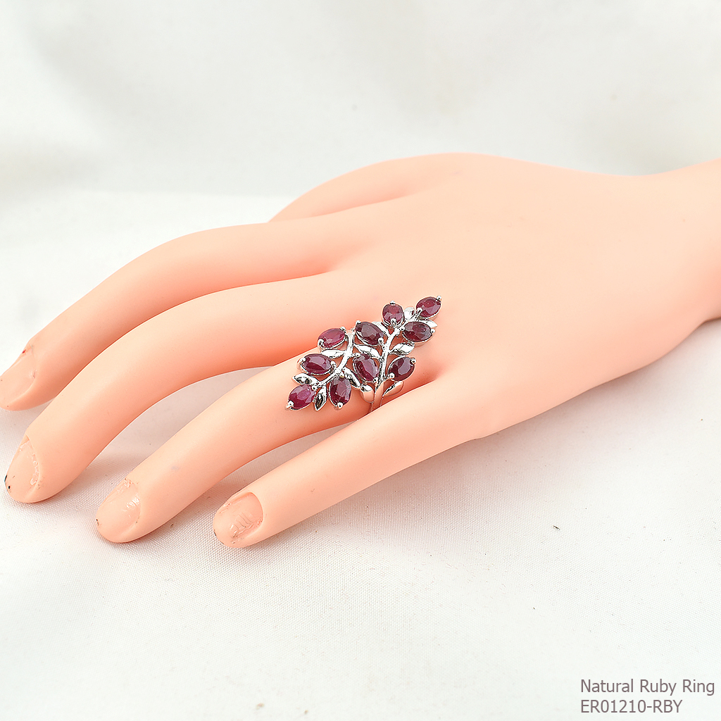 SKJewelryFactory แหวนใบมะกอกใหญ่ แหวนเงินแท้ 92.5% ฝังพลอยทับทิมแท้ ER01210-RBY