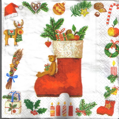 แนวภาพ Christmas XXL Boot เป็นภาพ 4 บล๊อค กระดาษแนพกิ้นสำหรับทำงาน เดคูพาจ Decoupage Paper Napkins ขนาด 33X33cm