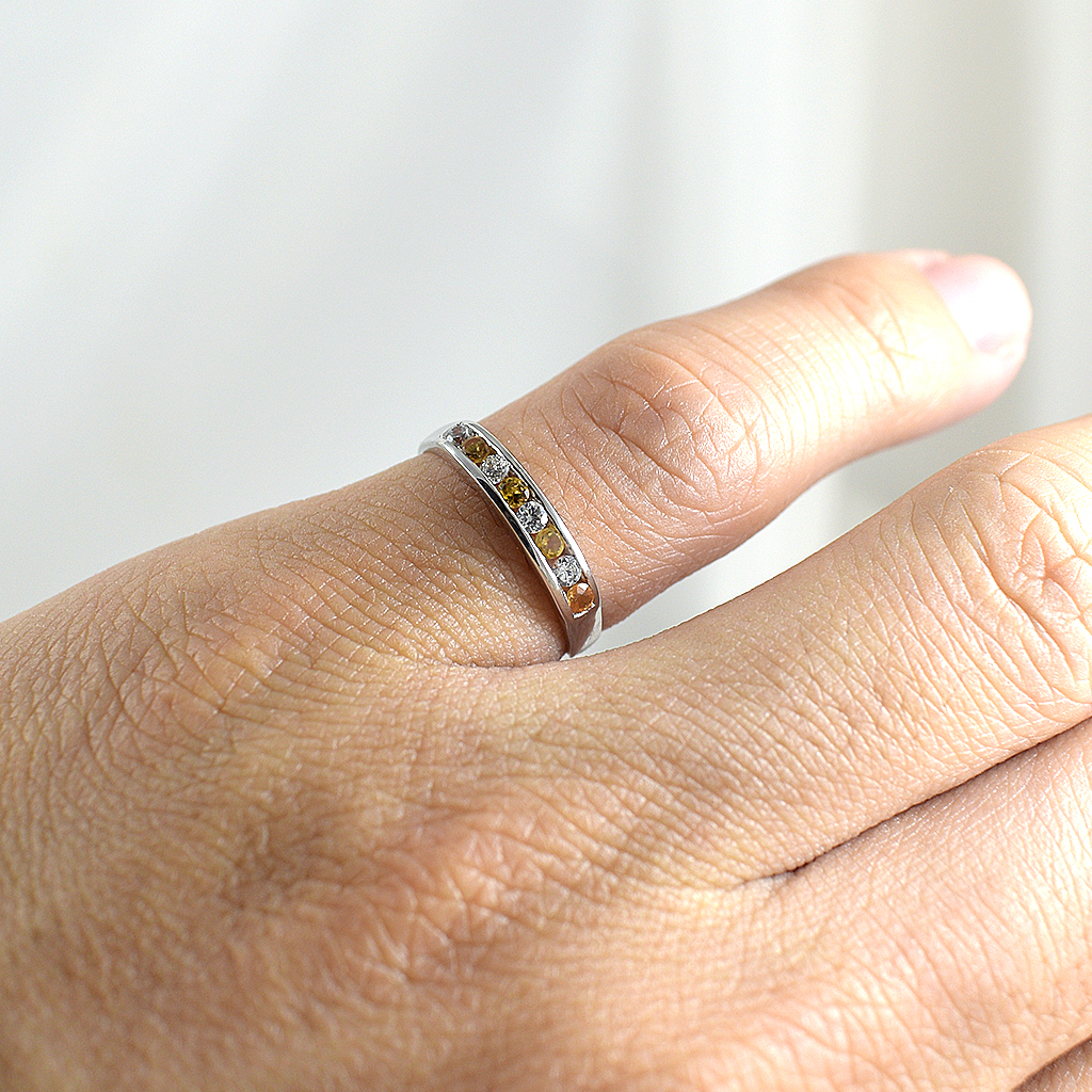 SKJewelryfactory แหวนเเถว พลอยซิทรินแท้ สลับเพชร สไตล์เรียบๆ ทรงนี้ฮิตตลอดกาล ER00317-CIT2