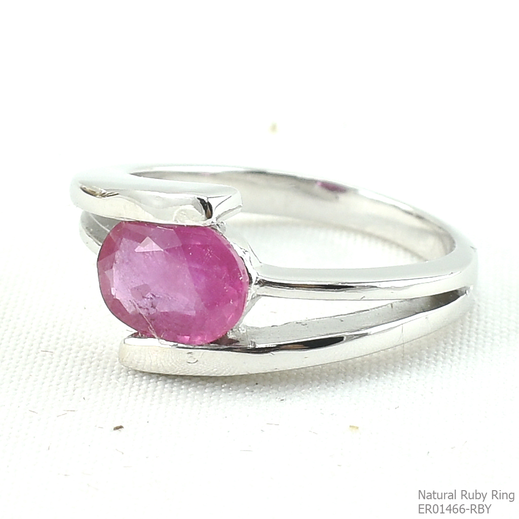 SKJewelryfactory แหวนเงินแท้ ฝังพลอยทับทิมแท้ สไตล์เรียบง่าย สวมใส่ได้ทุกโอากาสER01466-RBY