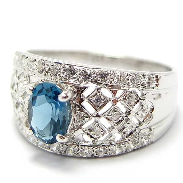 SKJewelryfactory แหวนพลอยลอนดอนบลูโทปาซแท้ และเพชร ER00350-LBT