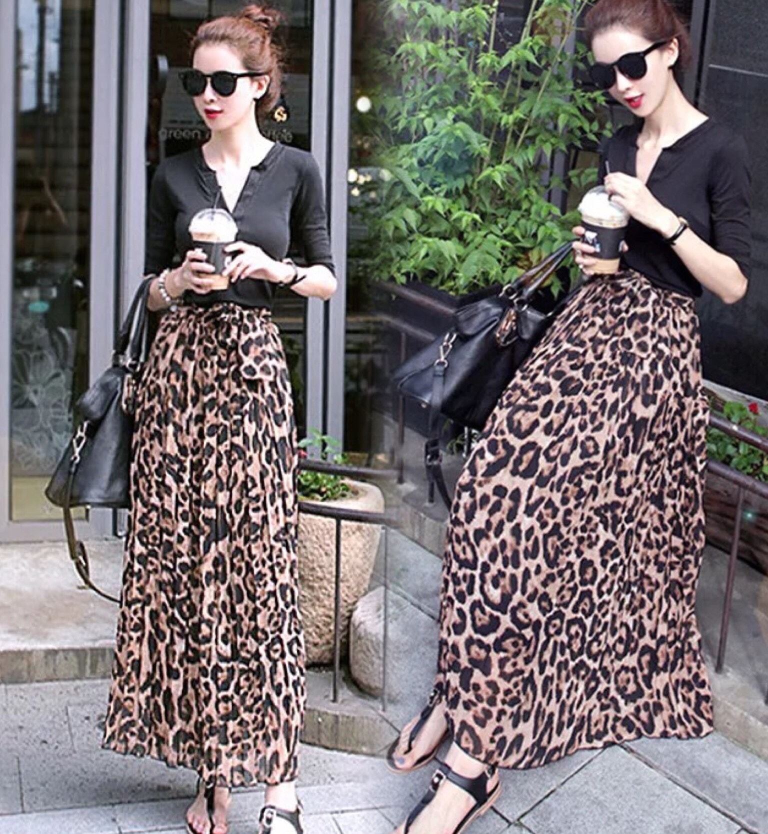 พร้อมส่ง เสื้อกับกระโปรงลายเสือเอวยางยืด