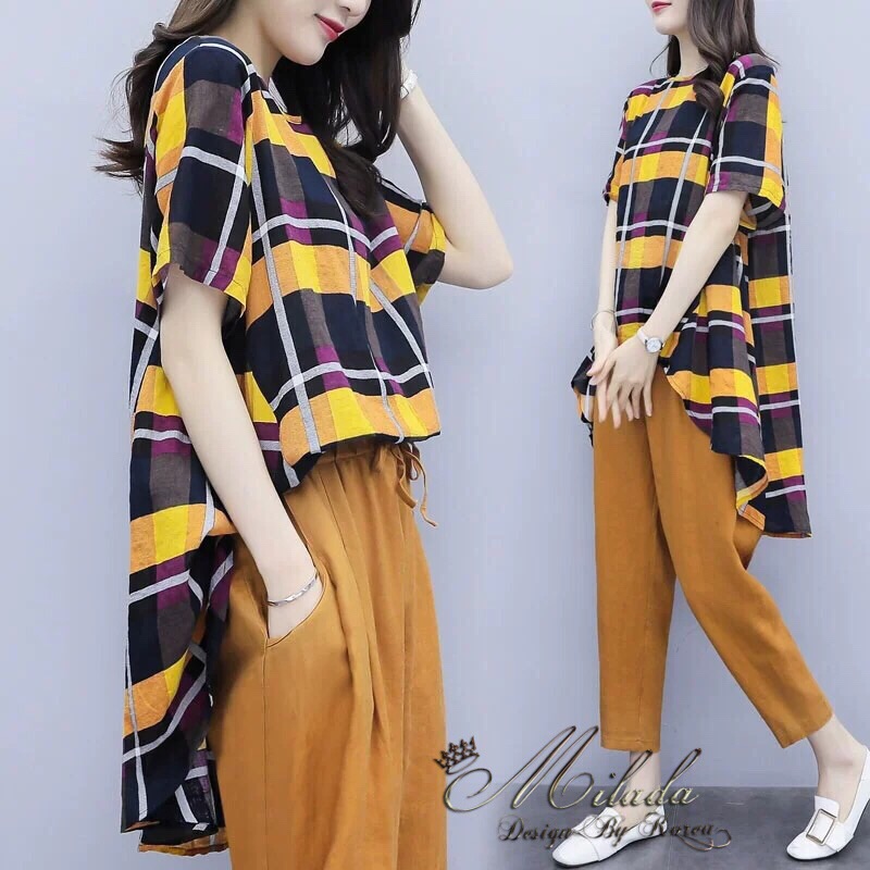 เสื้อผ้าแฟชั่นเกาหลี พร้อมส่ง เสื้อคอกลม ทรงหน้าสั้น หลังยาว
