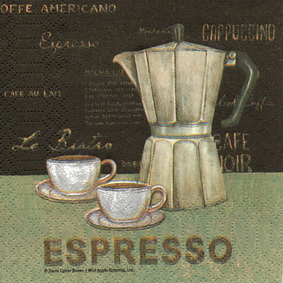 แนวภาพของกิน กาและแก้วกาแฟ Espresso เป็นกระดาษ 4 บล๊อค กระดาษแนพคินสำหรับทำงาน เดคูพาจ Decoupage Paper Napkins เป็นภาพ 4 บล๊อค ขนาด 25X25 ซม