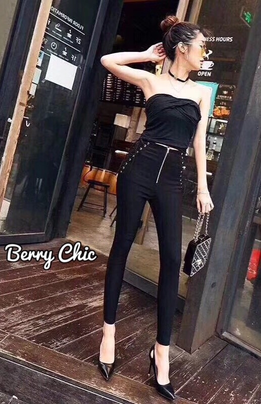 พร้อมส่ง Skinny เอวสูง สายผูกข้าง