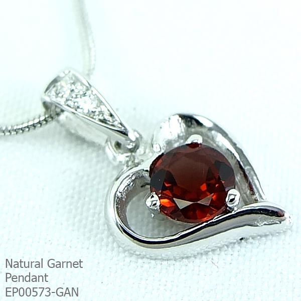 SKJewelryFactory EP00573-GAN จี้พลอยรูปหัวใจ ฝังพลอยโกเมนแท้ ตัวจี้ผลิตจากเงินแท้ 92.5%