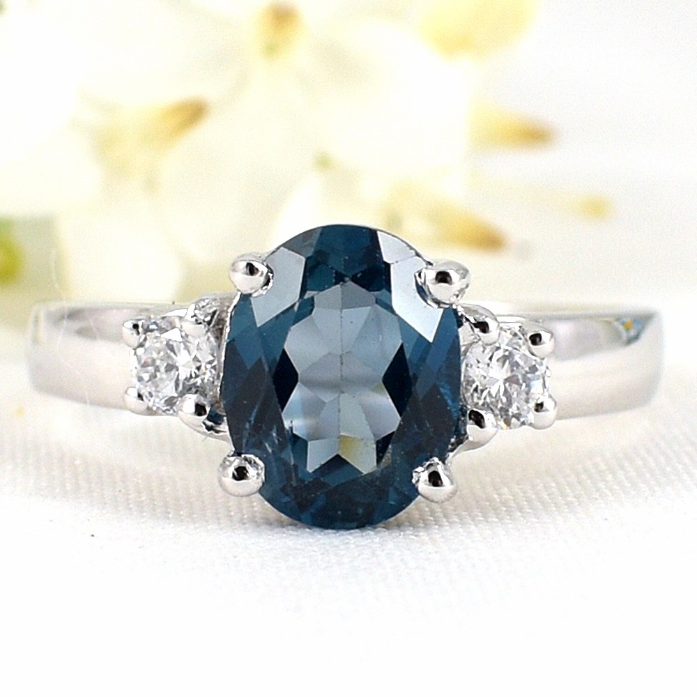SKJewelryfactory แหวนเงินแท้ ฝังพลอยลอนดอนบลูโทปาซแท้ ดีไซด์โดดเด่น ER02343-LBT