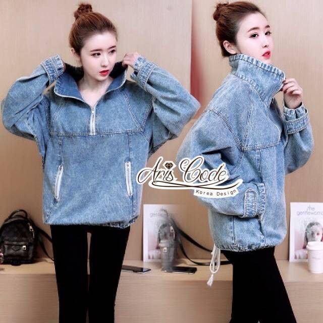 เสื้อเกาหลี พร้อมส่ง แจ็กเก็ตยีนส์ สไตล์สาวเท่