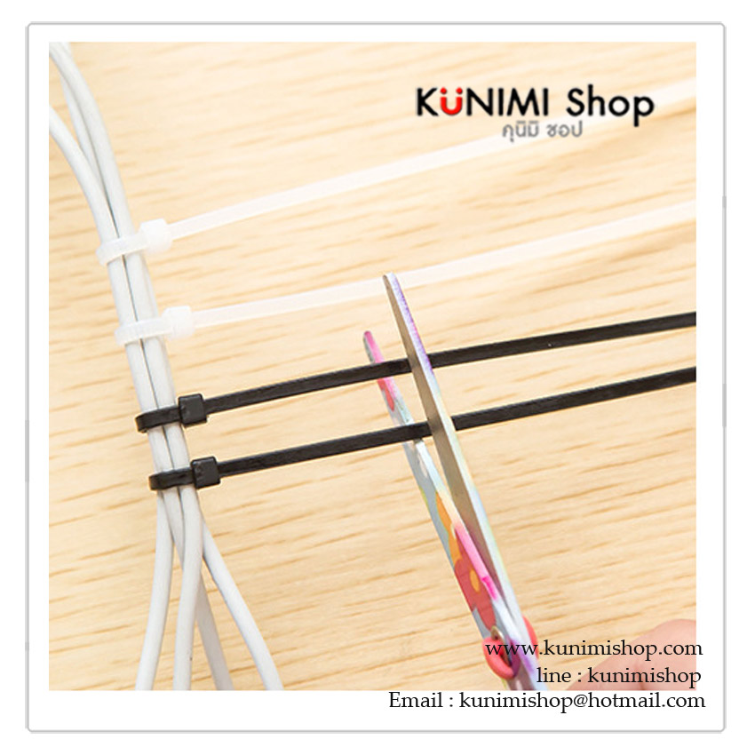 สายรัดของ Nylon Cable tie ใช้รัดพันสายไฟ สายคอมพิวเตอร์ ถุงขนม ให้เป็นระเบียบ 1 แพ็ค มี 100 ชิ้น มีขนาด 2 ขนาด - ขนาดยาว 200 mm x กว้าง 3 mm - ขนาดยาว 150 mm x กว้าง 3 mm