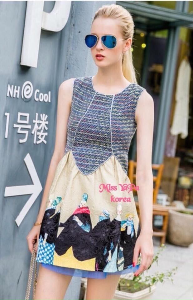 พร้อมส่ง เดรสปริ้นลายดิจิตอลตุ๊กตาญี่ปุ่น