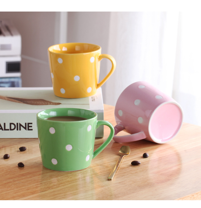 แก้วเซรามิค มัค แก้วกาแฟ ลายจุด Polka Dot น่ารักๆ มีให้เลือก 6 สี