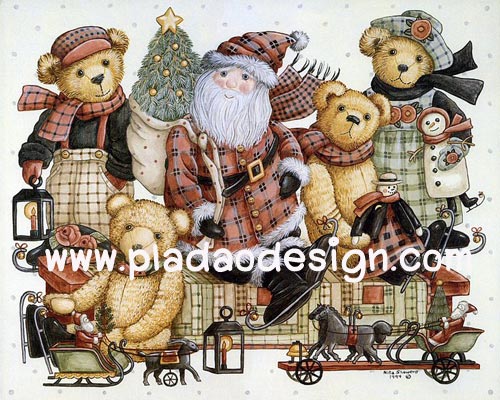 กระดาษเดคูพาจพิมพ์ลาย สำหรับทำงาน เดคูพาจ Decoupage งานฝีมือ งาน Handmade แนวภาพ มวลหมู่หมี เท็ดดี้ แบร์ Teddy bear นั่งชิลชิลกับลุงแซนต้า pladao design