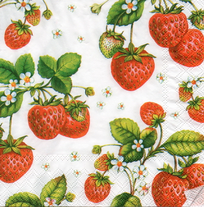 แนวภาพ ผลไม้ สตอเบอร์รี่ ลูกใหญ่ Strawberry เป็นภาพเต็มแผ่น กระดาษแนพกิ้นสำหรับทำงาน เดคูพาจ Decoupage Paper Napkins ขนาด 33X33cm