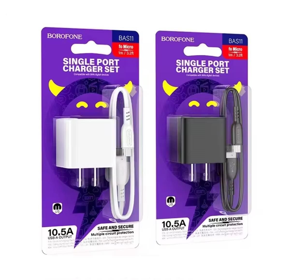 BOROFONE BAS11 ชุดหัวชาร์จพร้อมสายชาร์จ Micro USB จ่ายไฟสูงสุด 10.5A คุณภาพสูง