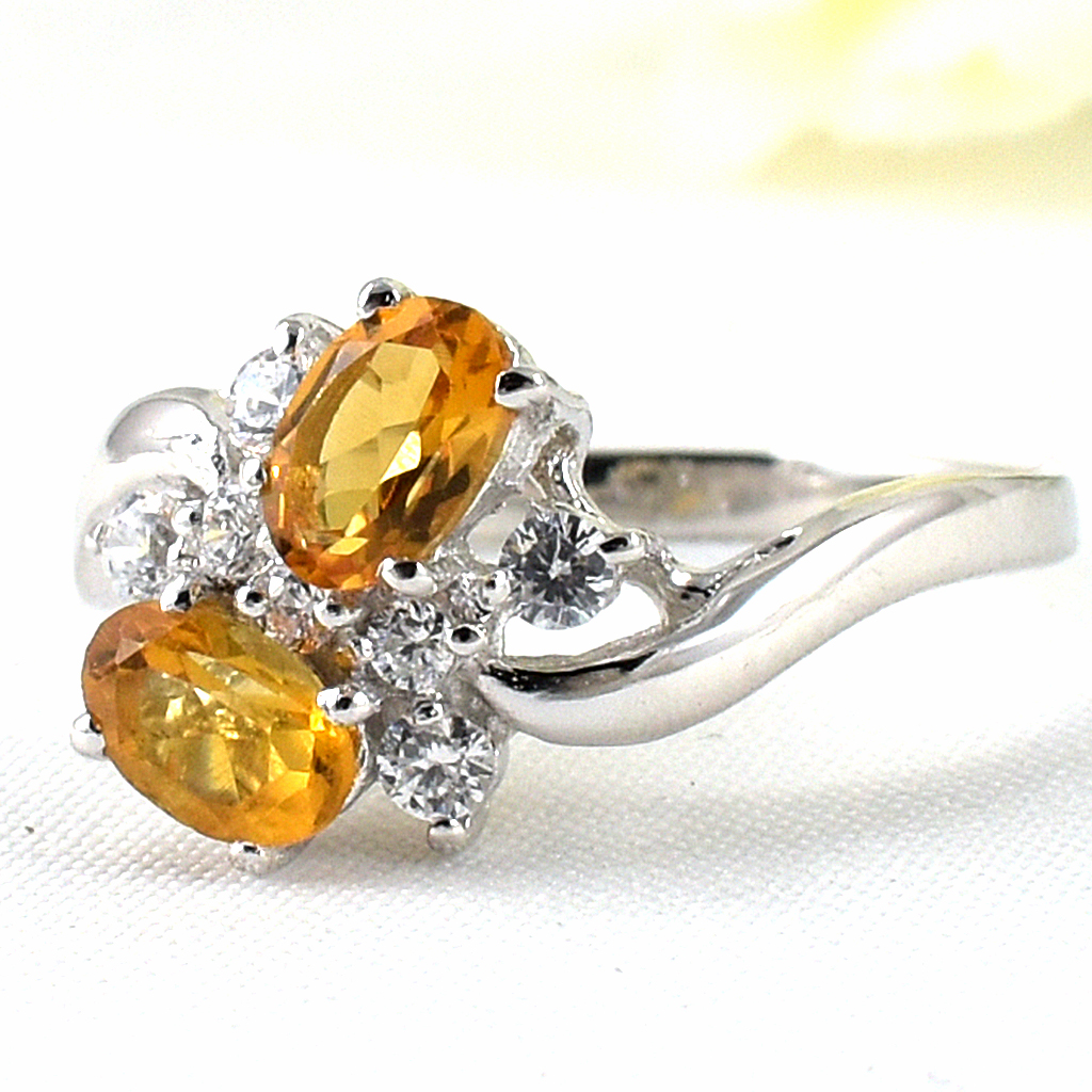 SKJewelryfactory แหวนเงินแท้ ฝังพลอยซิทรินแท้ สไตล์มีเอกลักษณ์เฉพาะตัว ER01016-CIT