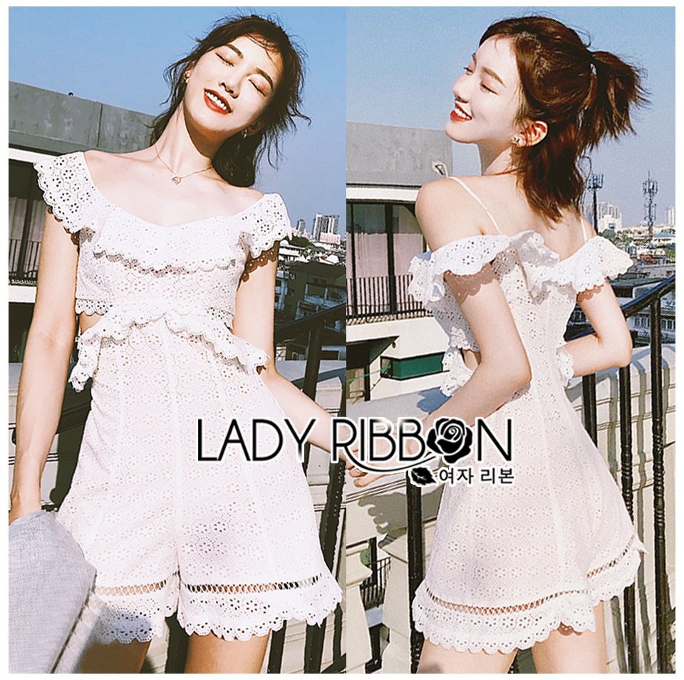 เสื้อผ้าเกาหลี พร้อมส่ง เพลย์สูท ผ้าคอตตอนปักและฉลุลาย